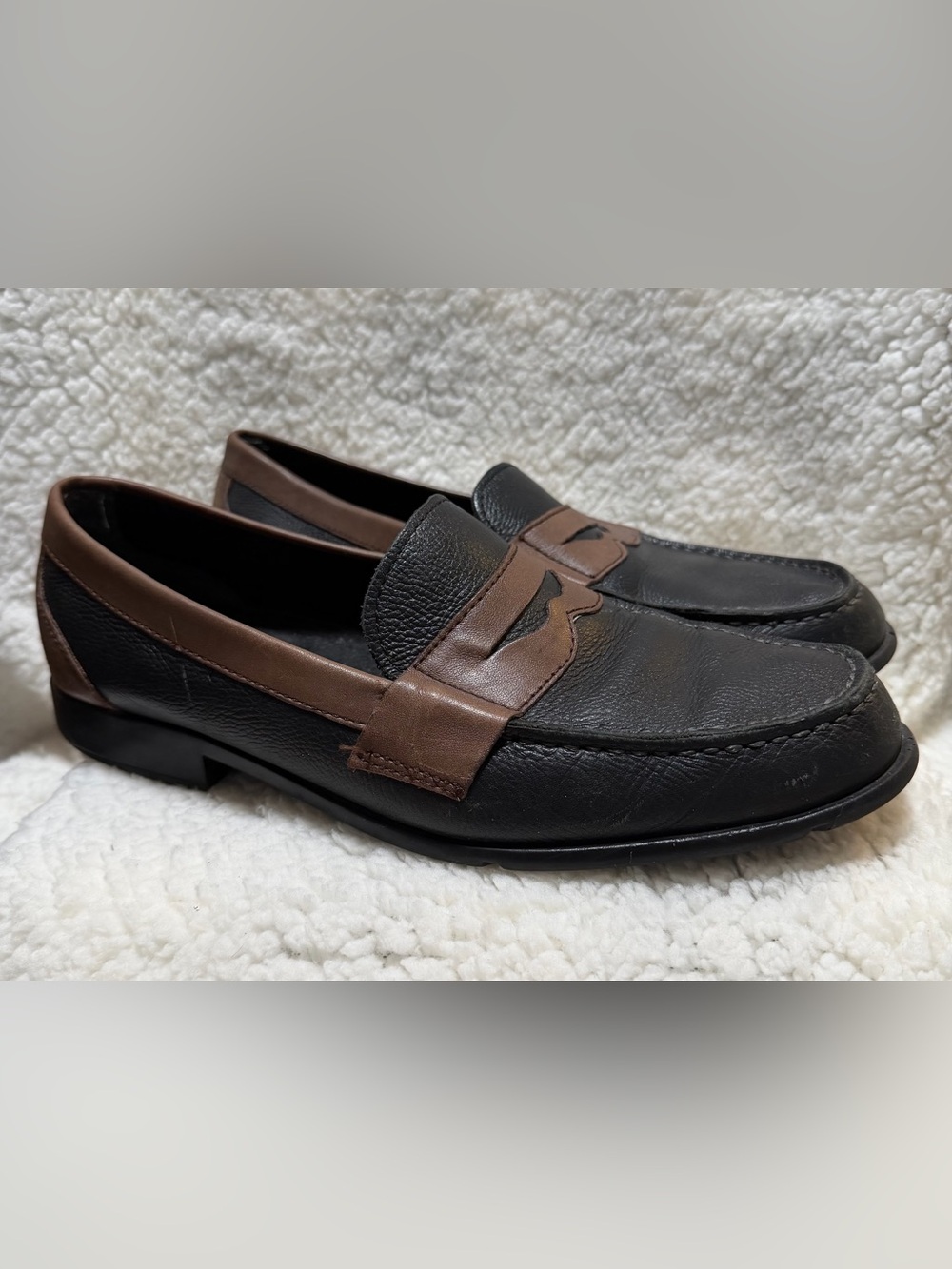 Rockport Men's Classic Soft Leather Black & Brown Penny Loafer Slip On Size 10